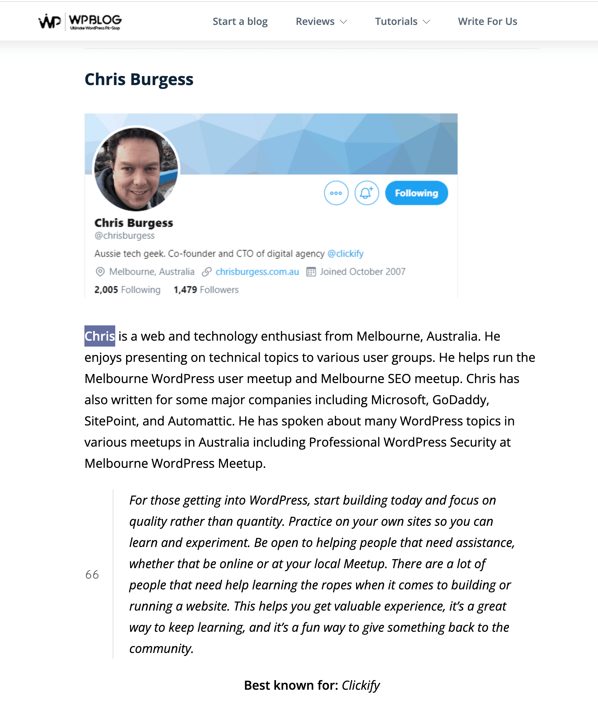 WordPress Top Influencer Chris Burgess