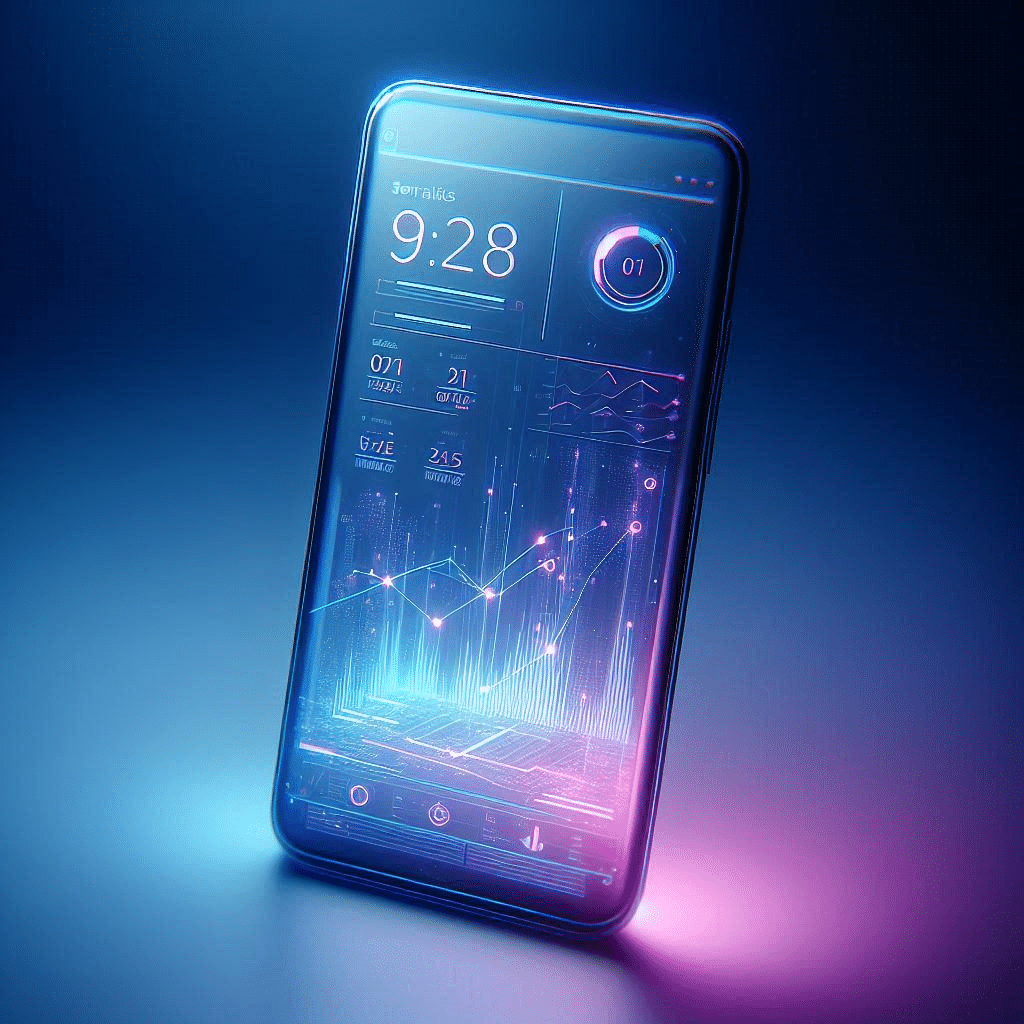 Smartphone displaying analytics and digital marketing data