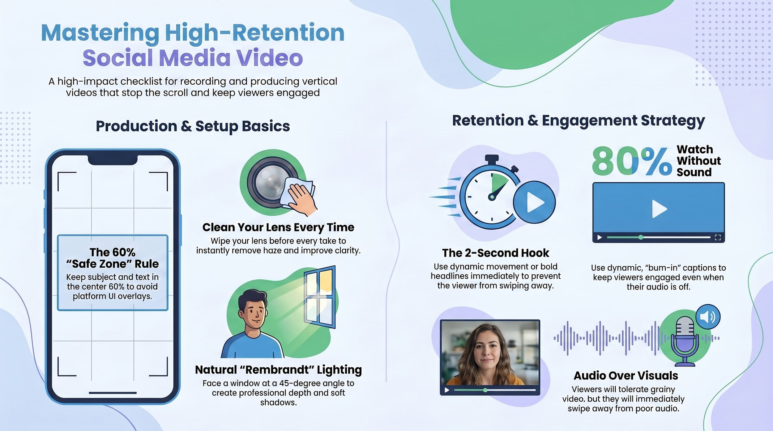 Infographic showing high-retention social media video production tips
